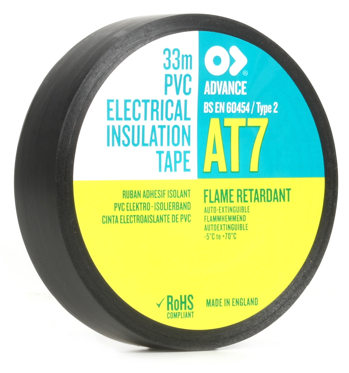 Advance Tapes AT7 PVC-Elektro-Isolierband – Schwarz, 19 mm × 33 m